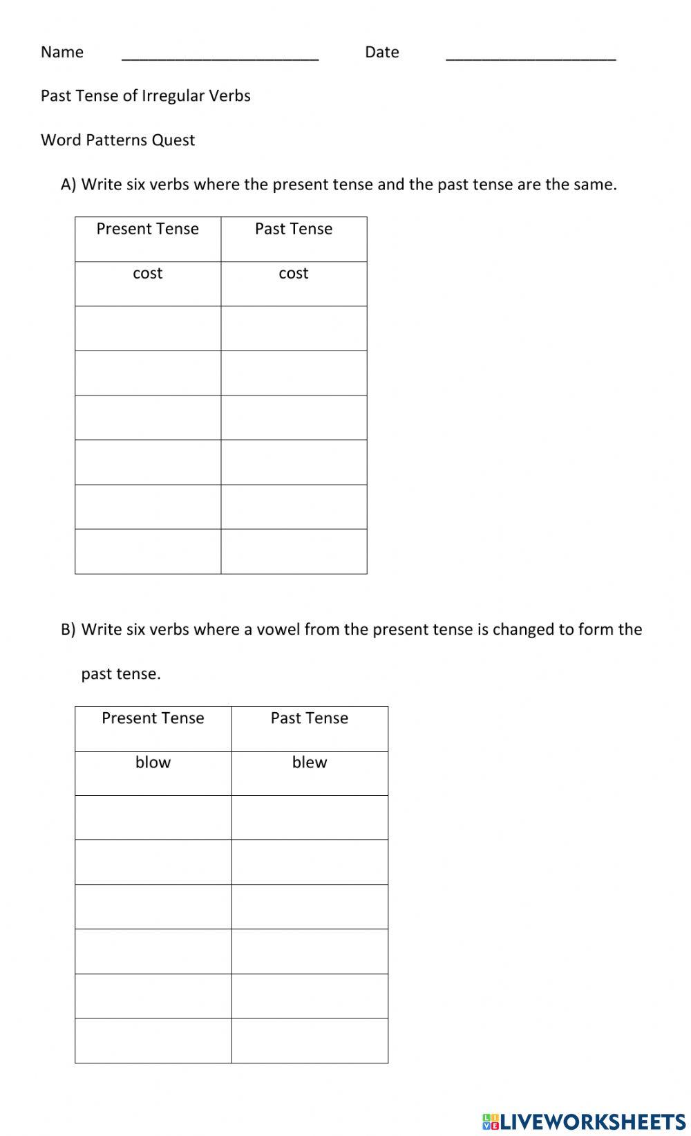 Irregular Past Tense