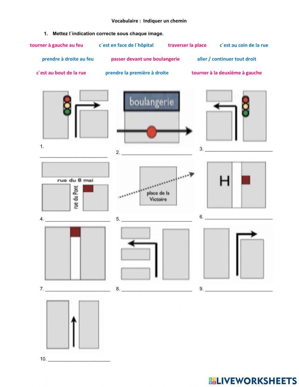 Vocabulaire :  Indiquer un chemin