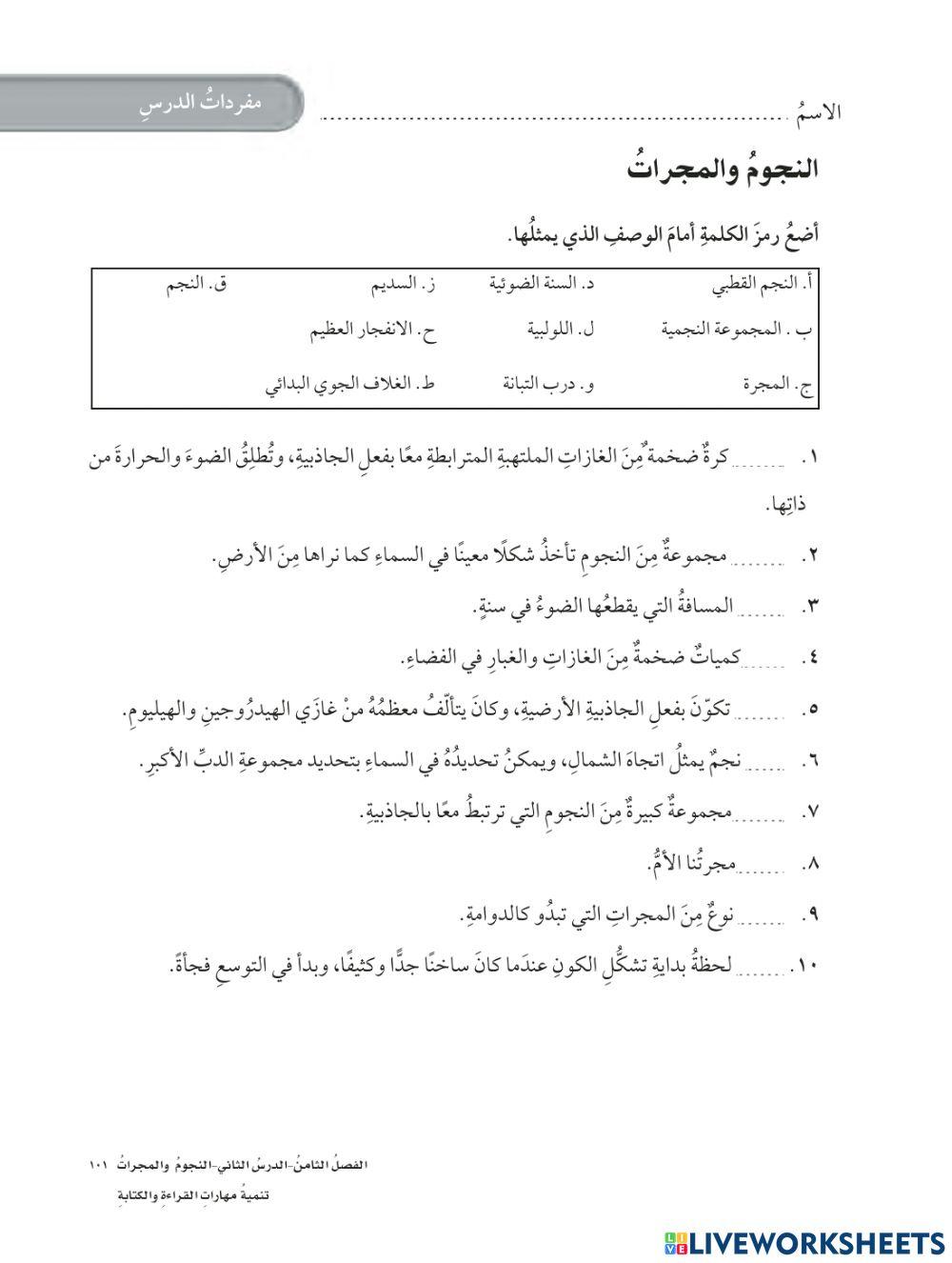 مفردات النجوم والمجرات علوم سادس