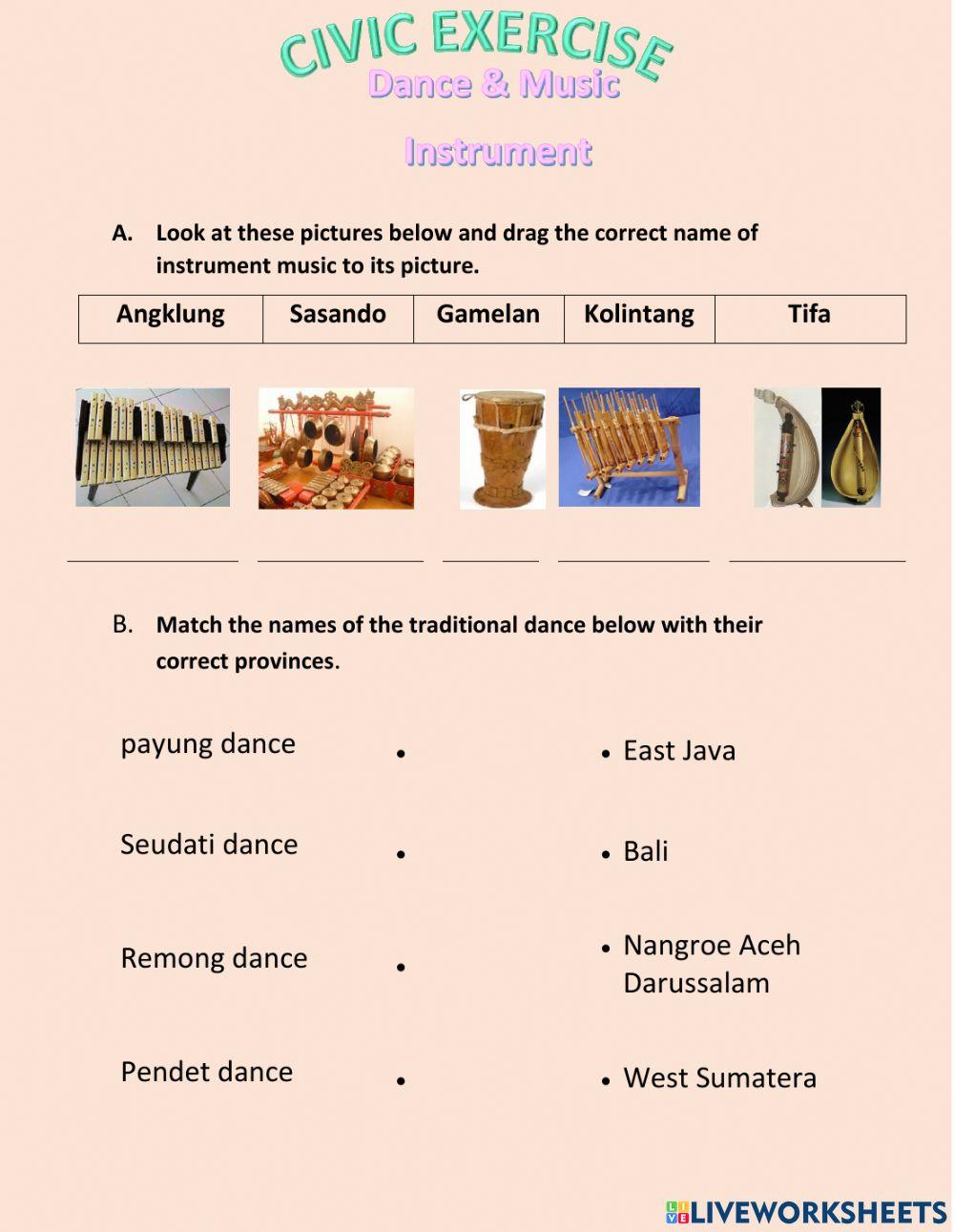 Exercise Civic Indonesian traditional Dance and Music Instrument