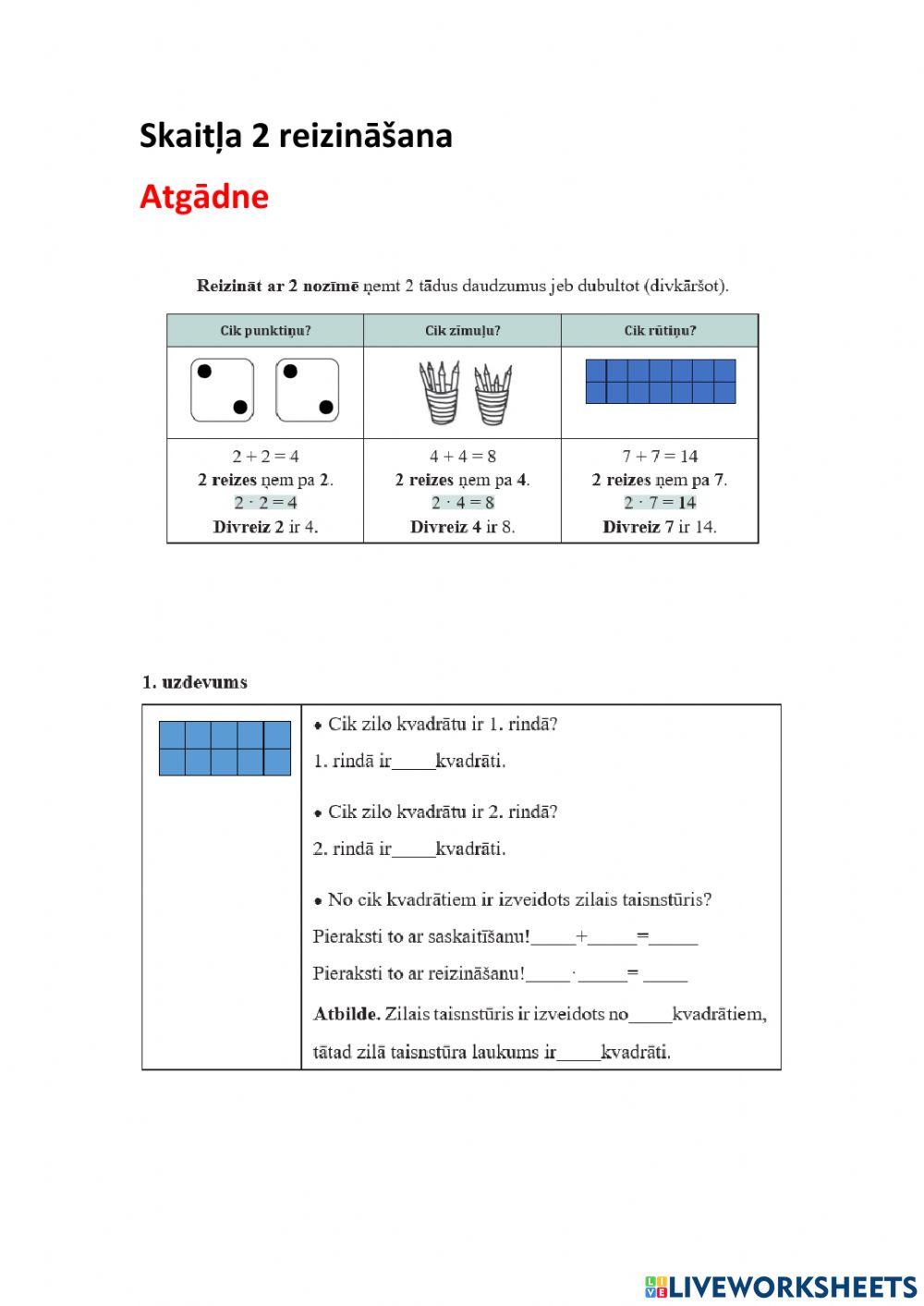 Skaitļa 2 reizināšana