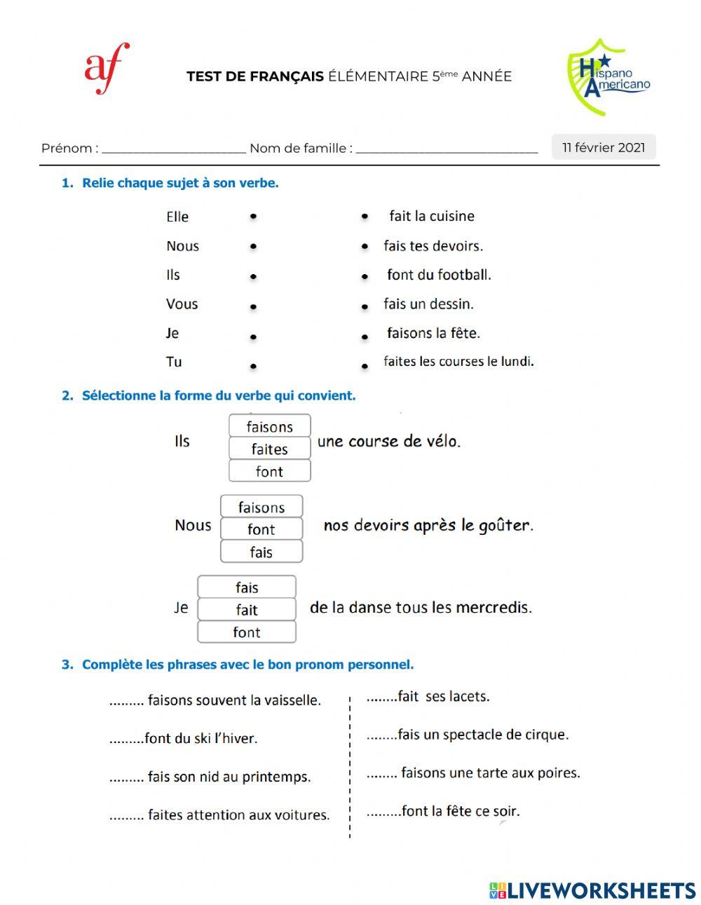 Test 2 - Élémentaire 5ème Année