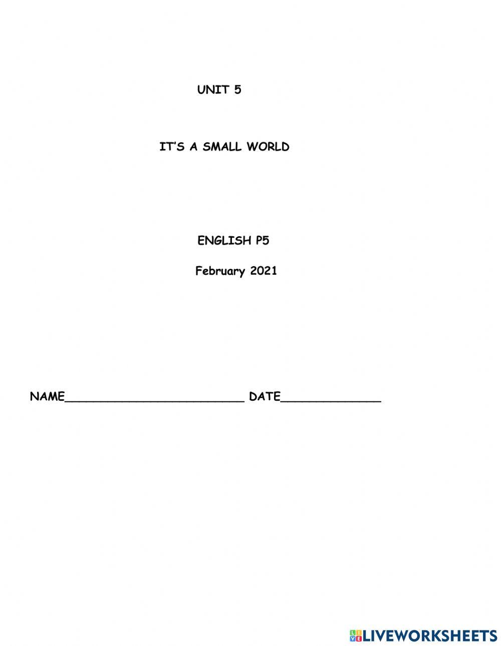 P5 English Unit 5 Control 