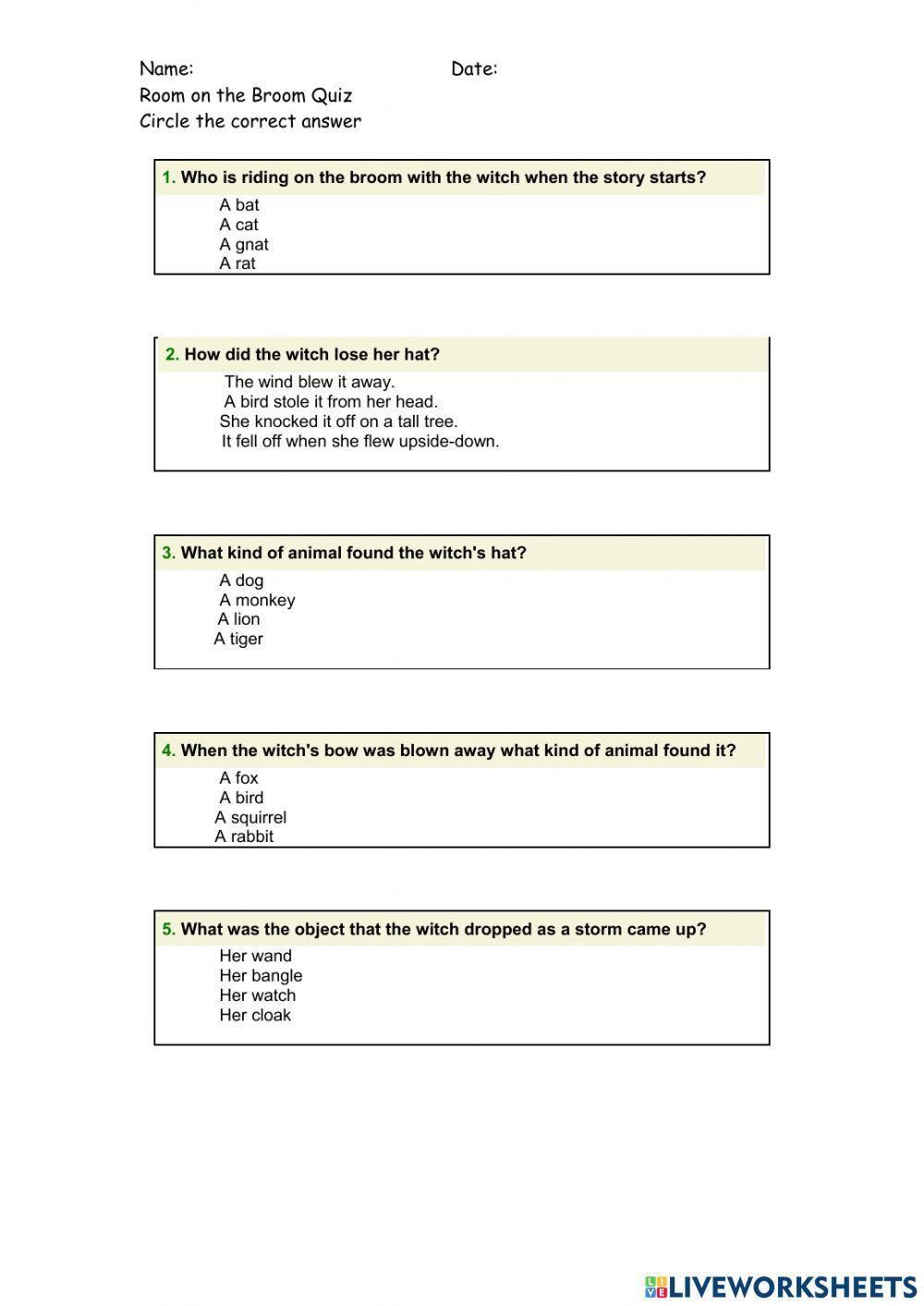 Room on the broom comprehension