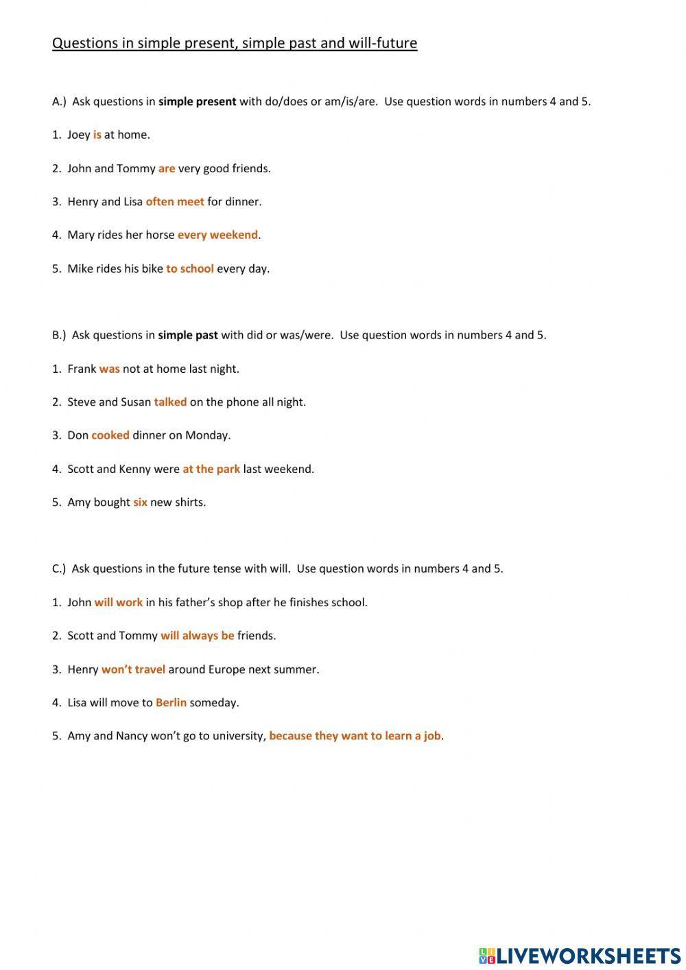 Questions in past, present, future