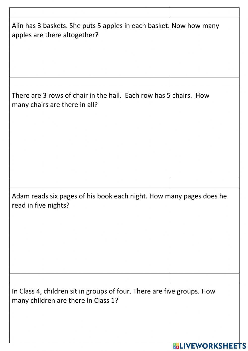 Word Problem Multiplication
