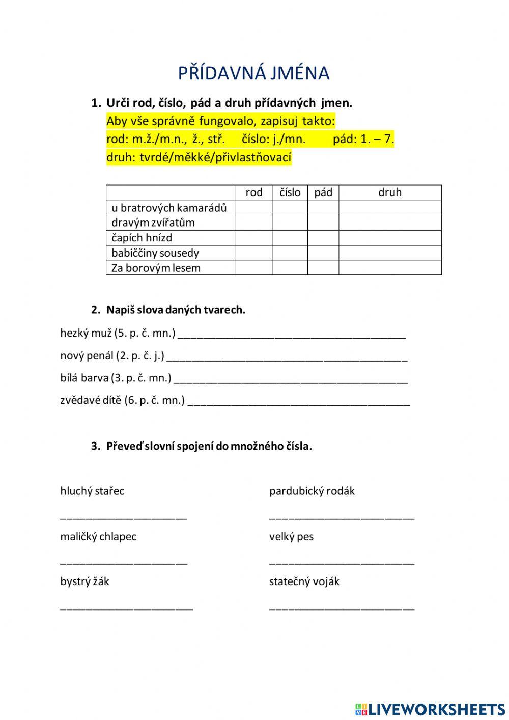 Druhy přídavných jmen