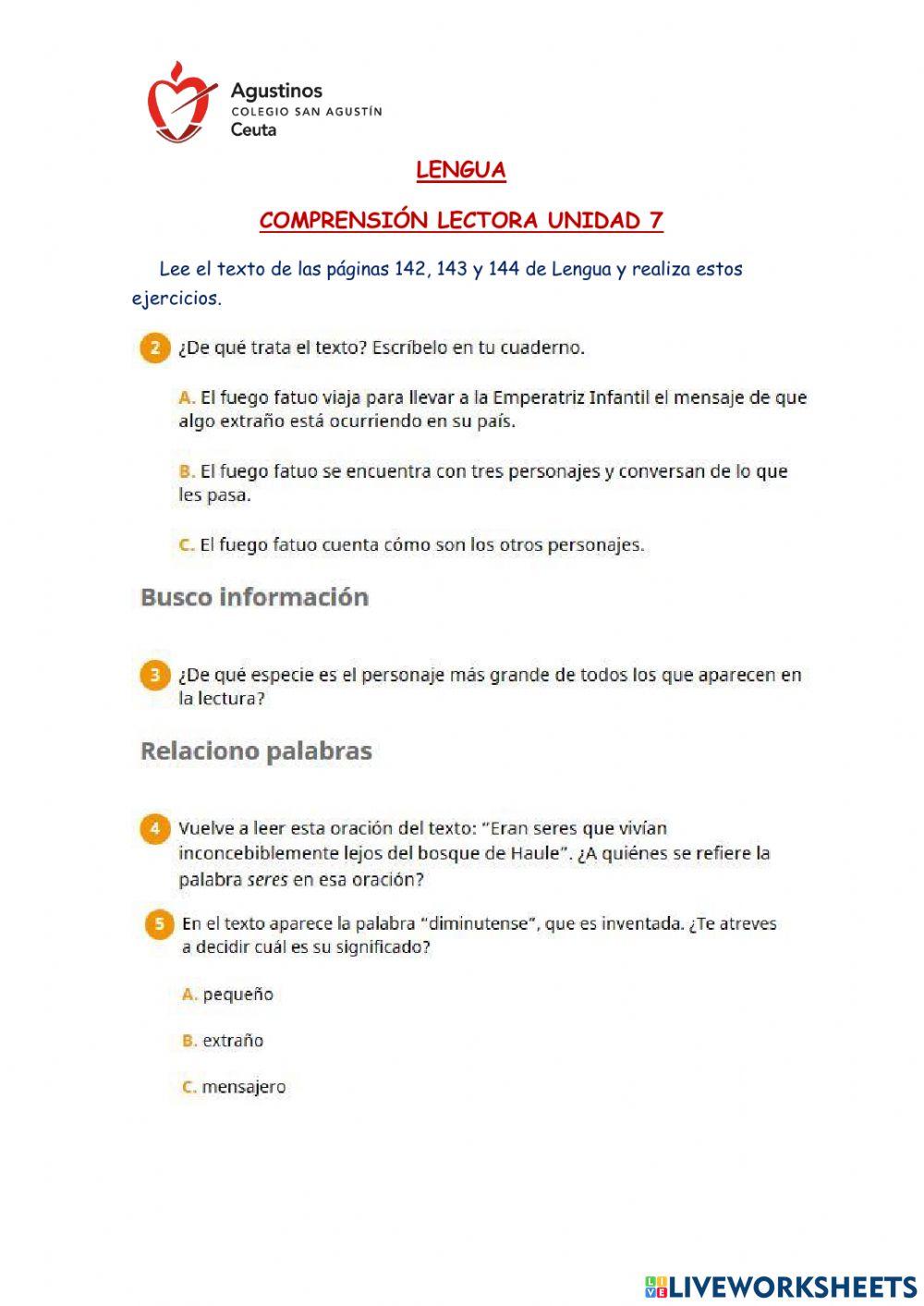 Comprensión Lectora- La Historia Interminable- (Unidad 7)