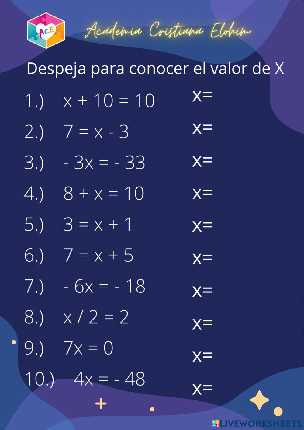 Despeja para encontrar el valor de X