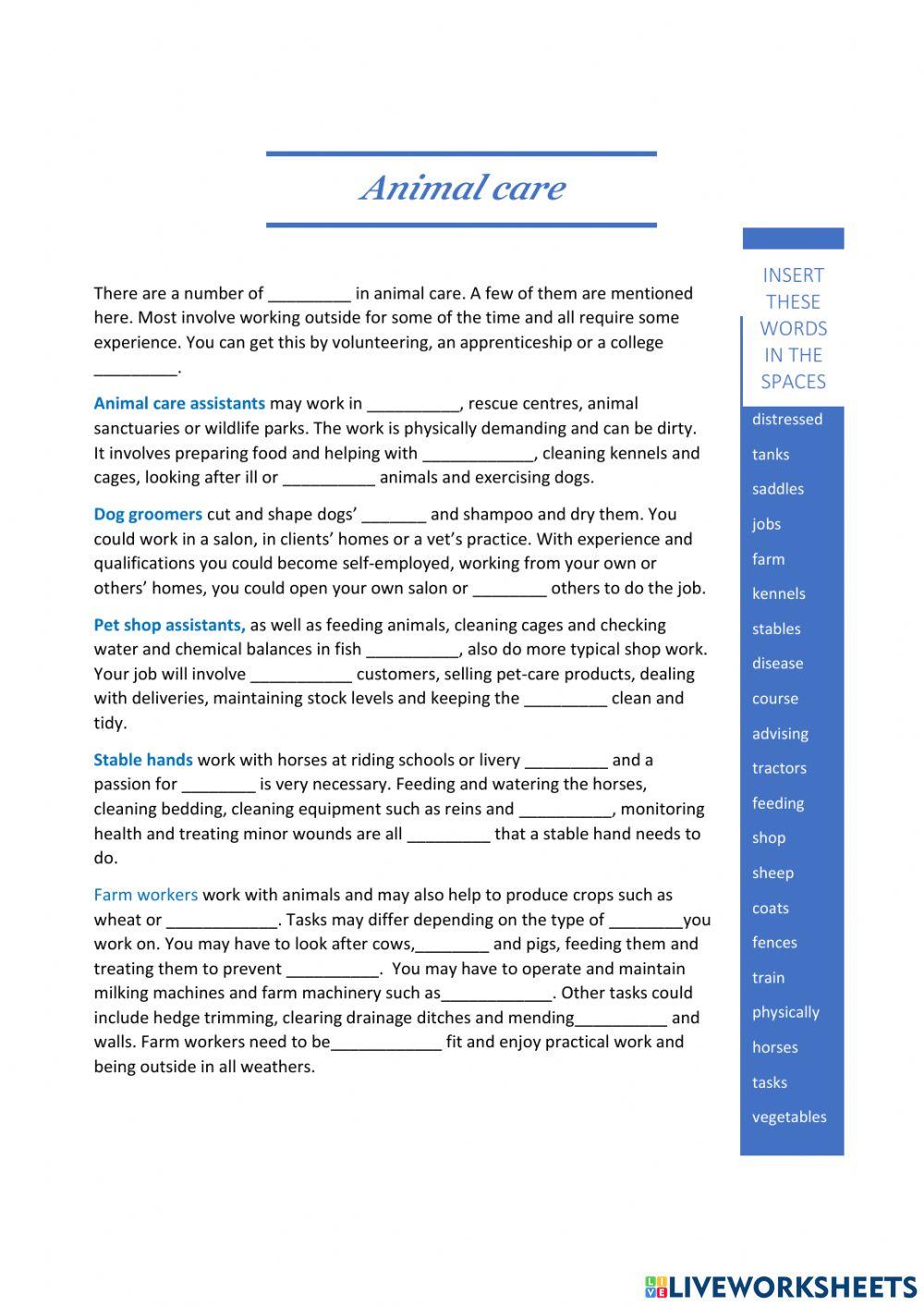 Animal Care Worksheets Free