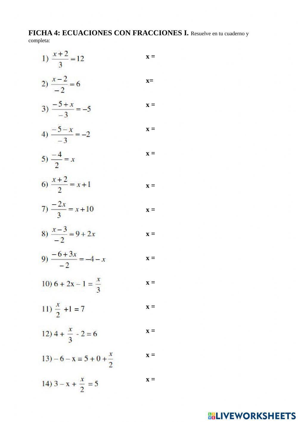 Ecuaciones con fracciones I