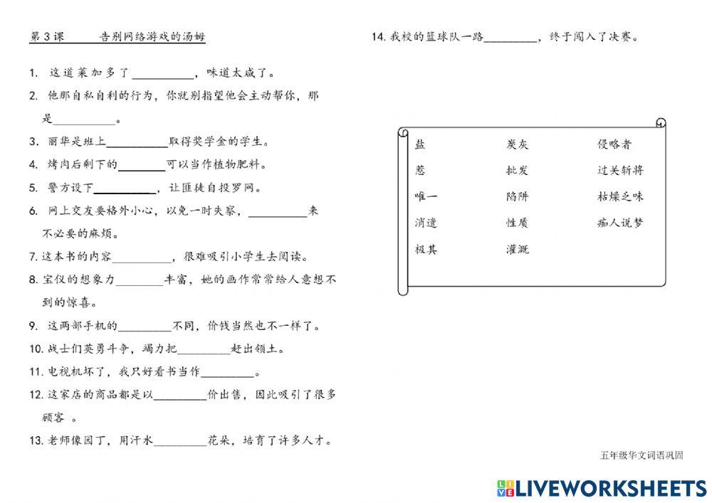 五年级华文(三)告别网络游戏的汤姆