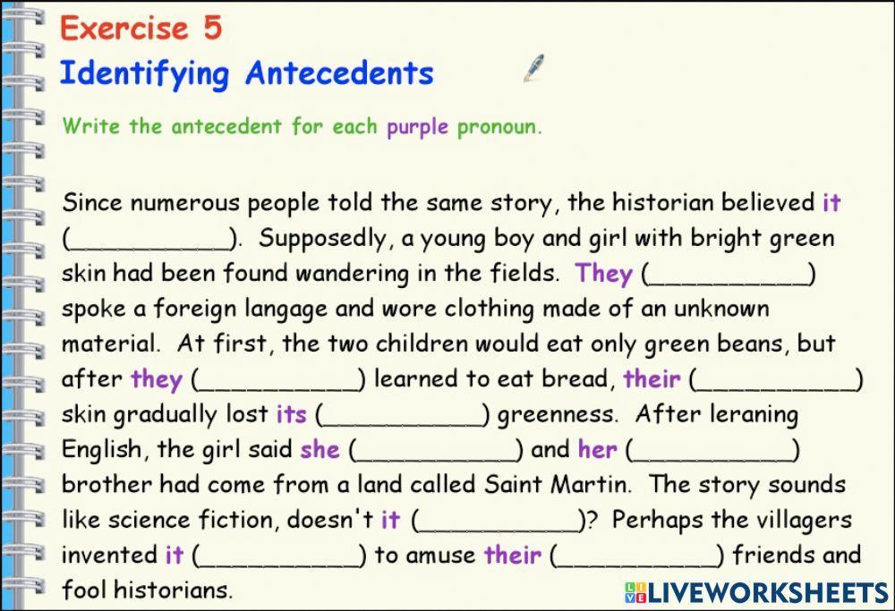 Pronouns and antecedents in a story