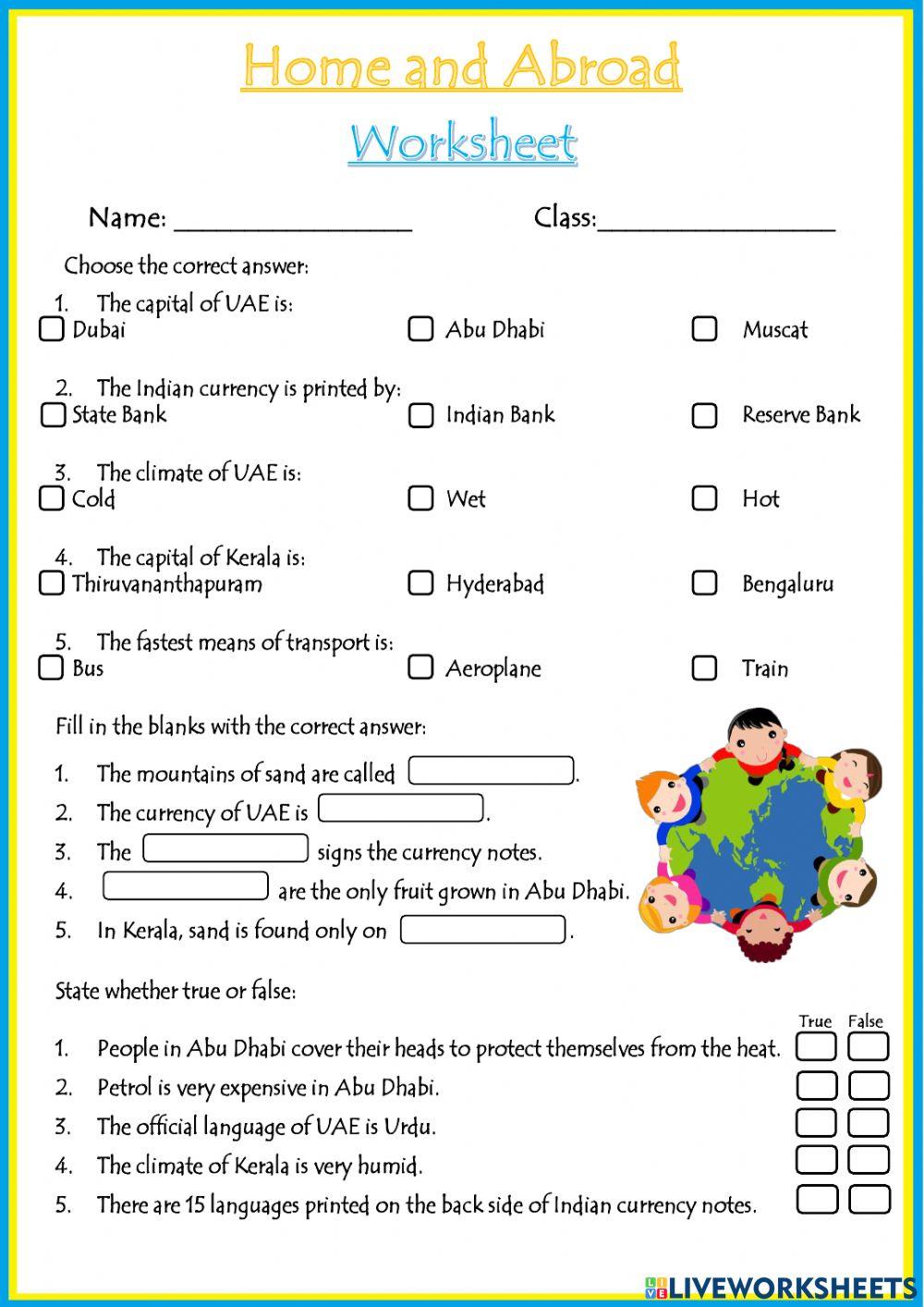 Home and Abroad Worksheet