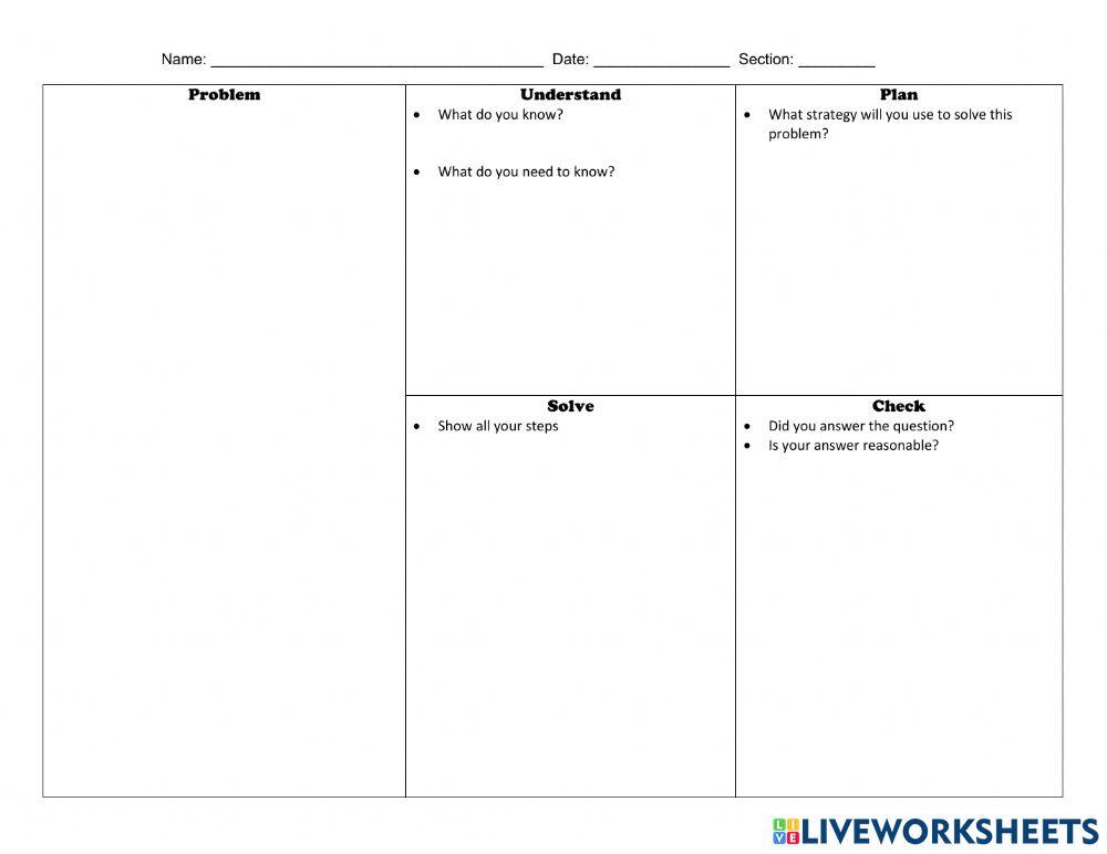 Problem Solving Model worksheet | Live Worksheets