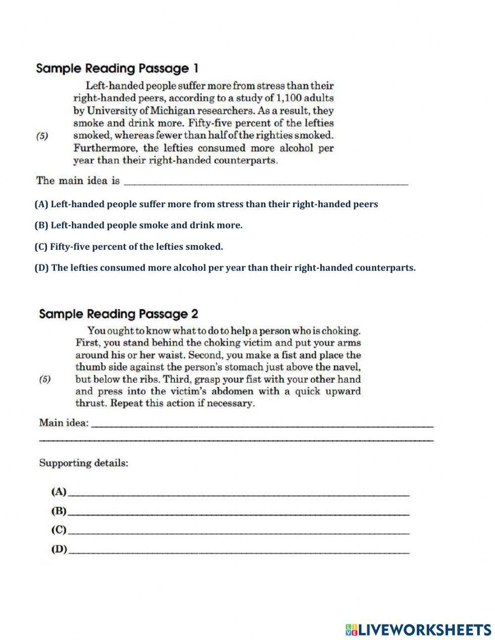 Reading passages 1 - 3