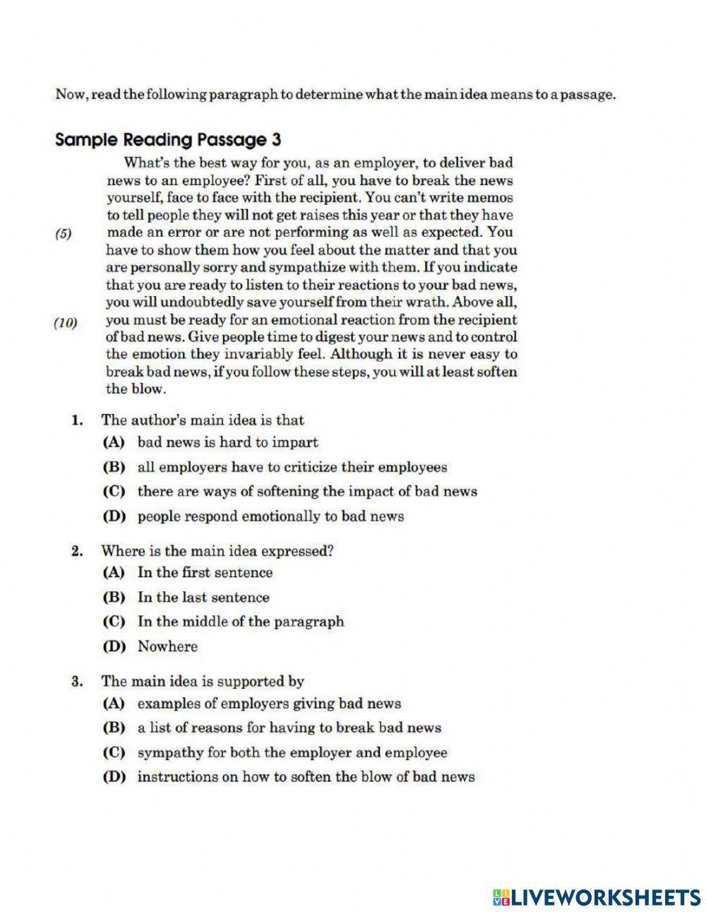 Reading passages 1 - 3