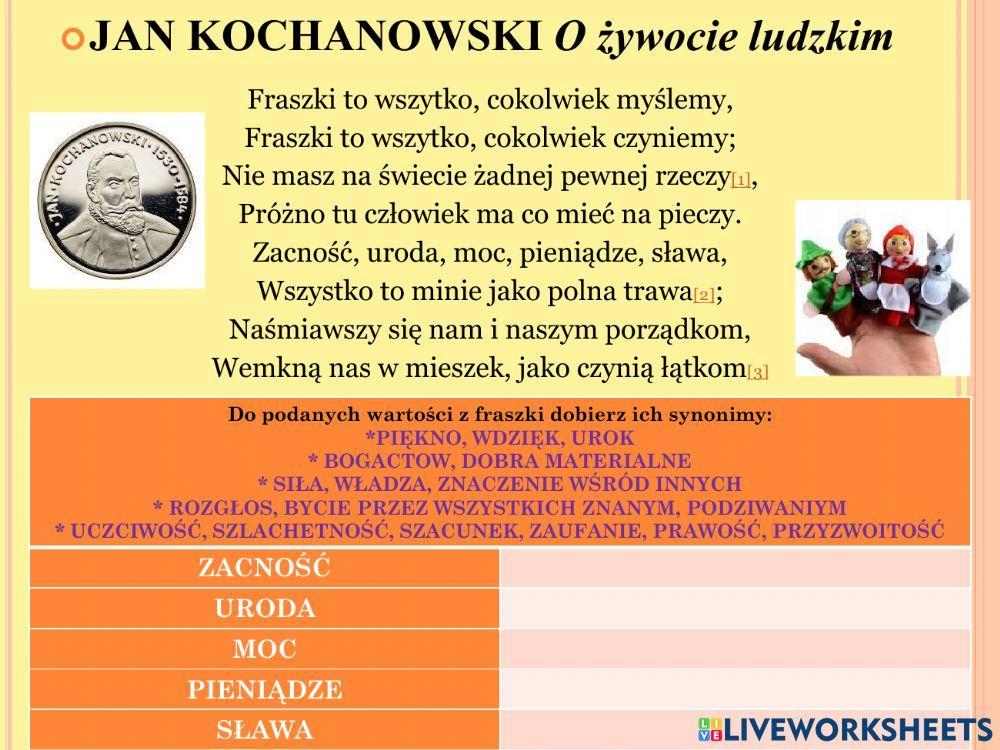 Fraszki Jana Kochanowskiego Sprawdzian Klasa 8 Fraszki jana ko… | Free Interactive Worksheets | 715131