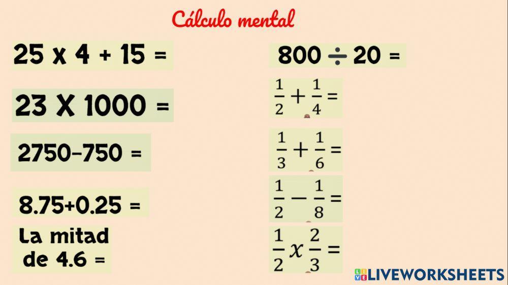 Cálculo mental sisat sexto grado