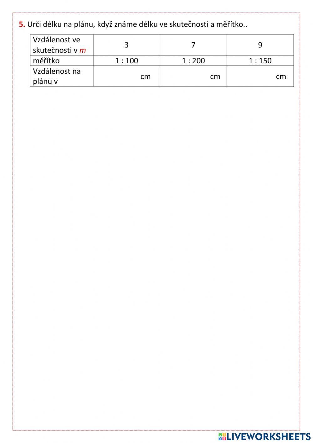 Poměr a měřítko plánu a mapy