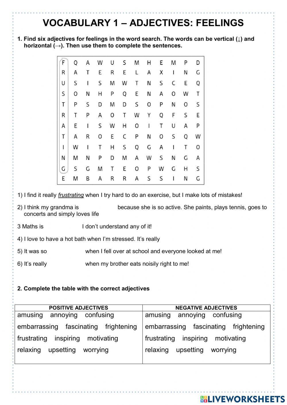 Vocabulary 1 - Adjectives - Feelings