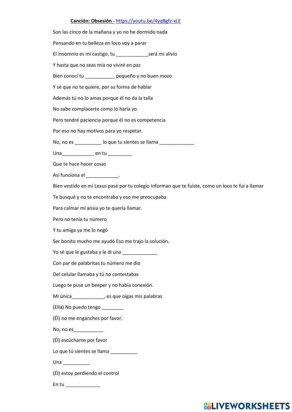 Obsesión Aventura worksheet Live Worksheets