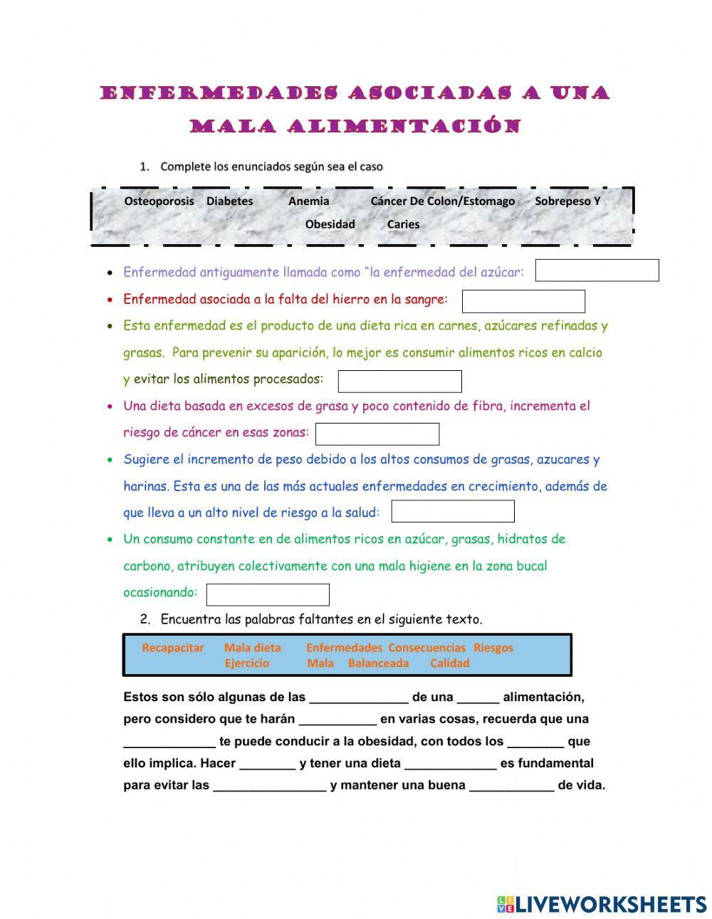 Enfermedades asociadas a una mala alimentación
