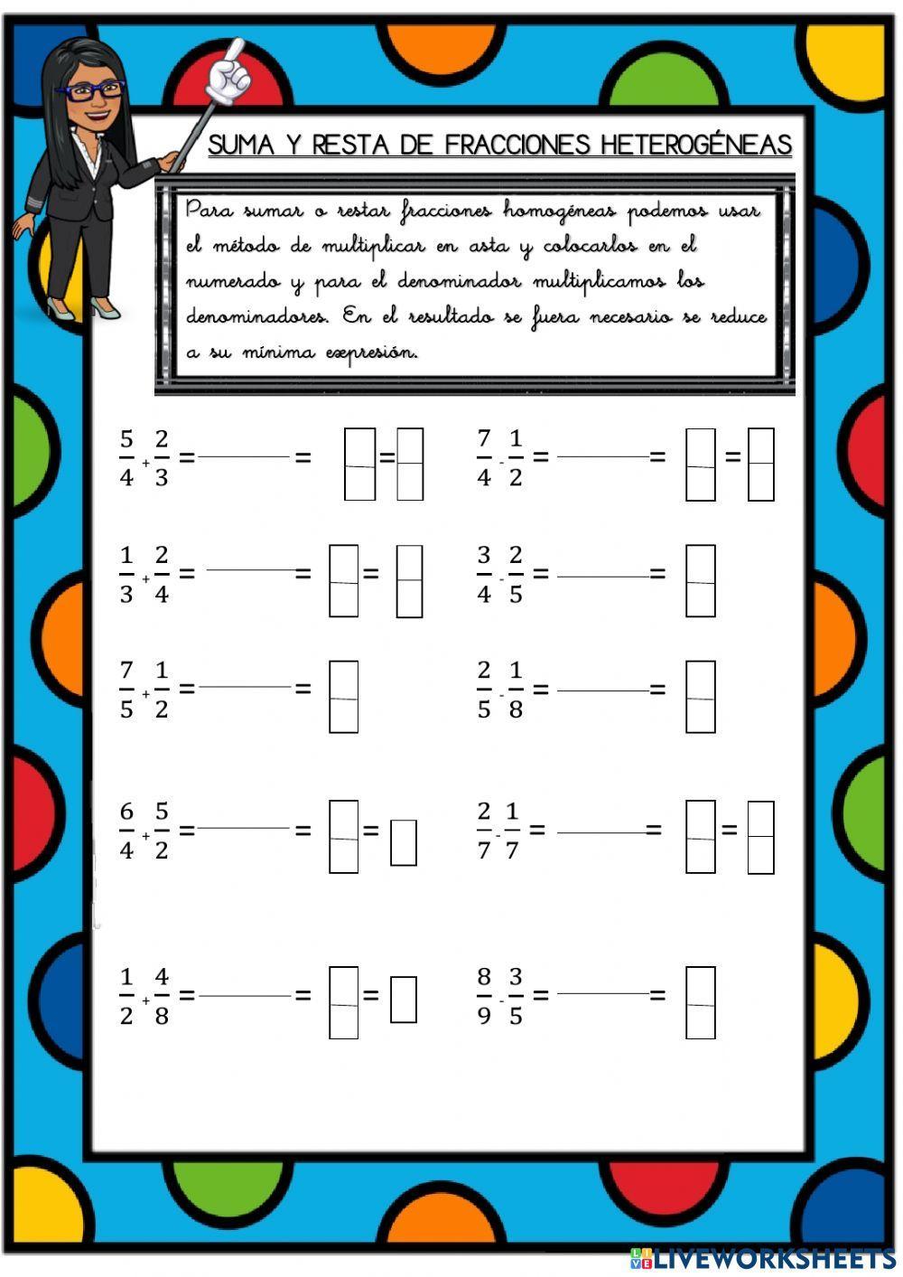 Suma y resta de fracciones heterogéneas