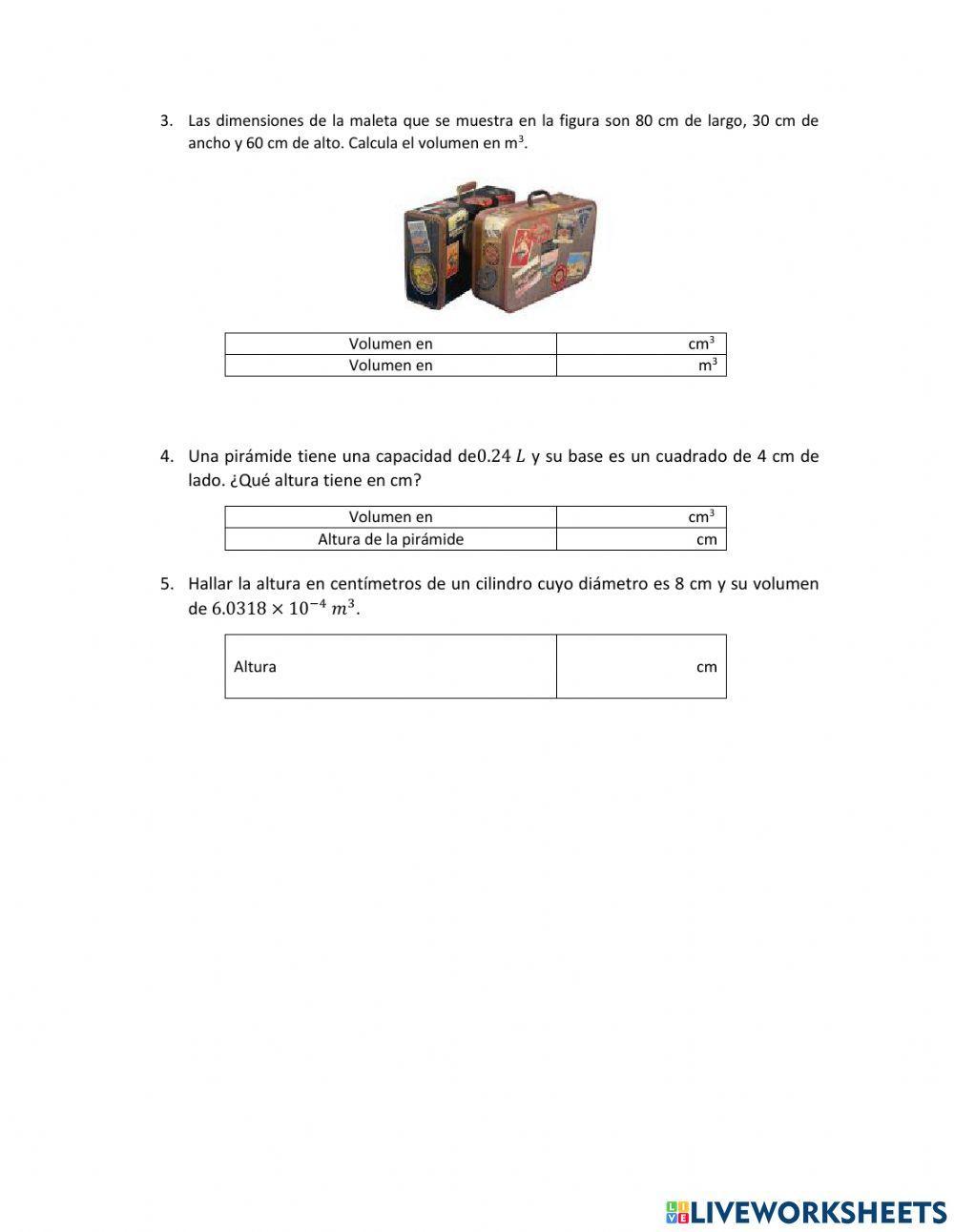 Aplicación de Área, Volumen y Capacidad