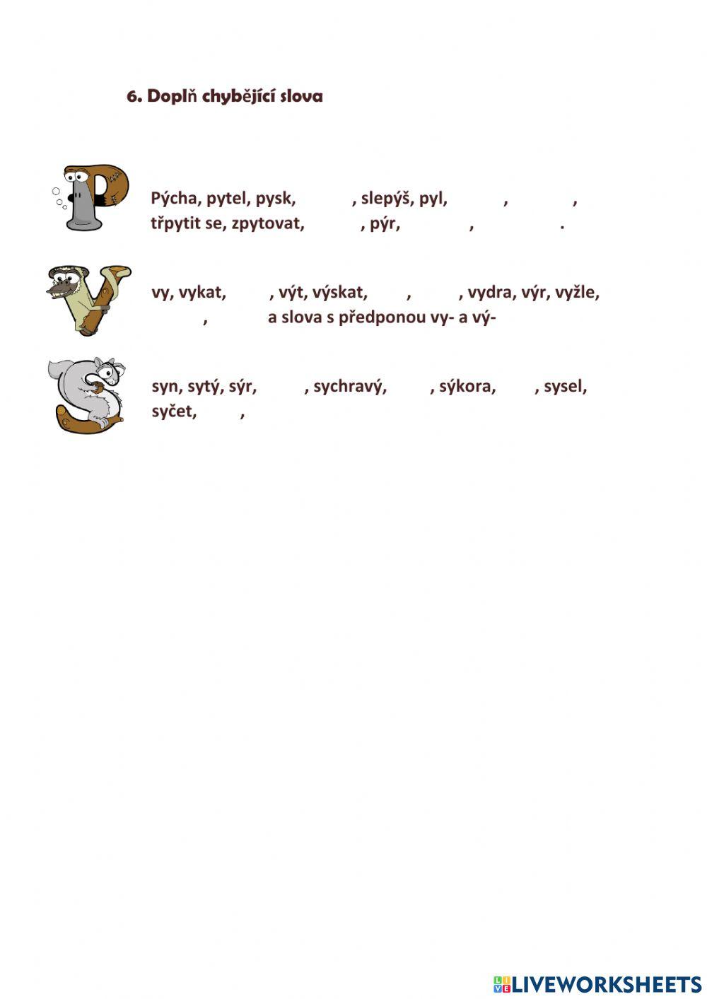 Výjmenovaná slova - pracovní list