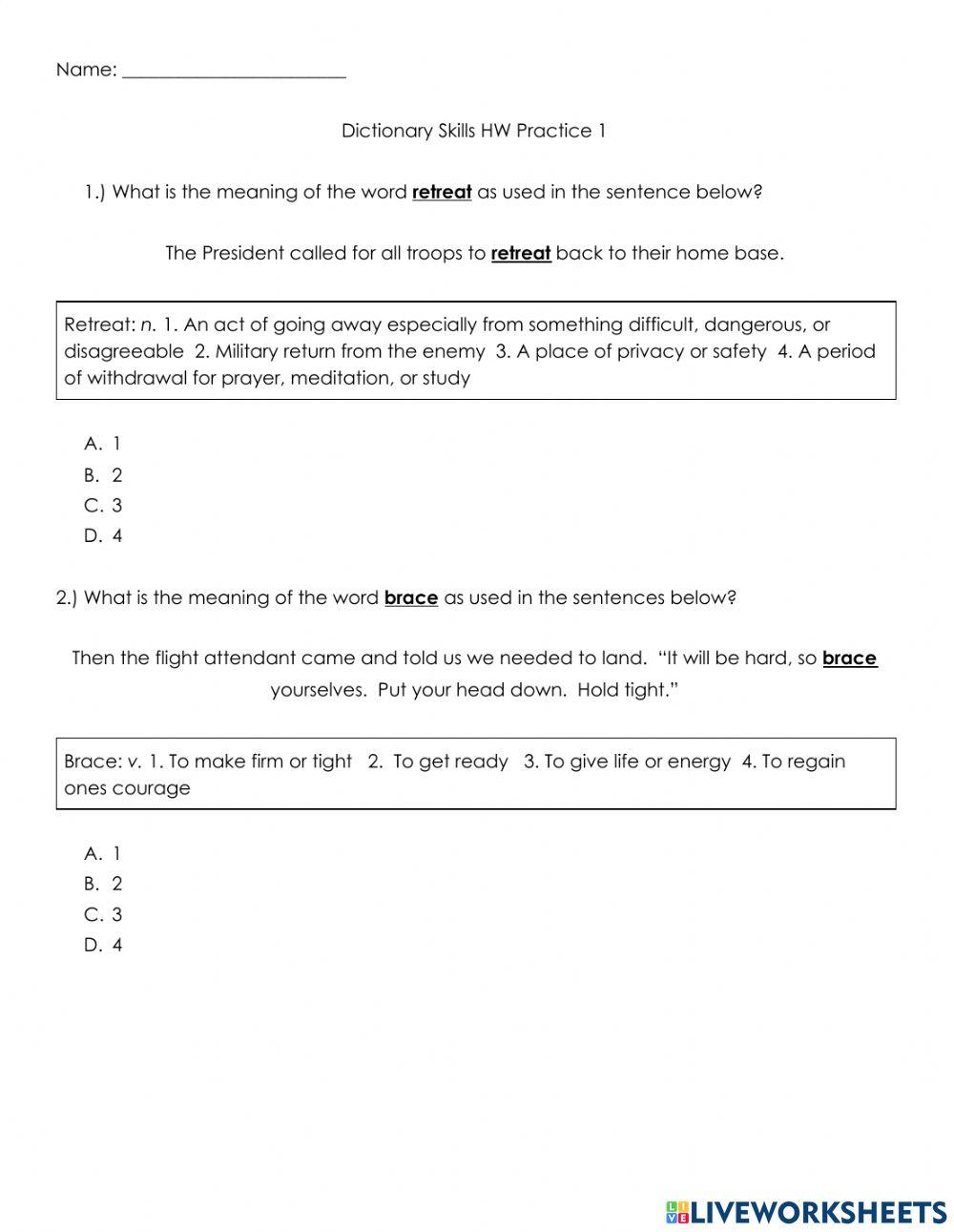 Dictionary Skills HW Practice 1
