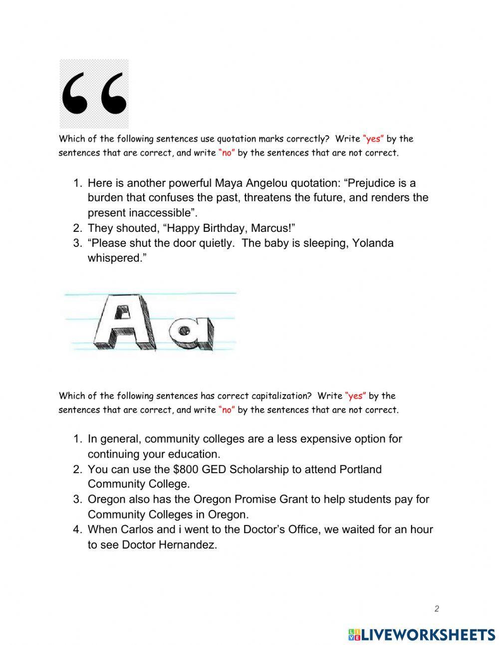Punctuation Basics Pre Assessment