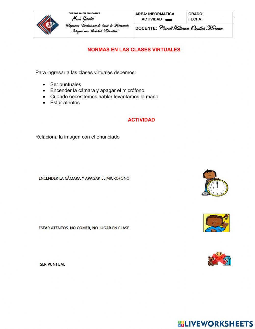 Normas En Las Clases Virtuales Activity Live Worksheets Normas En Las Clases Virtuales Activity Live Worksheets