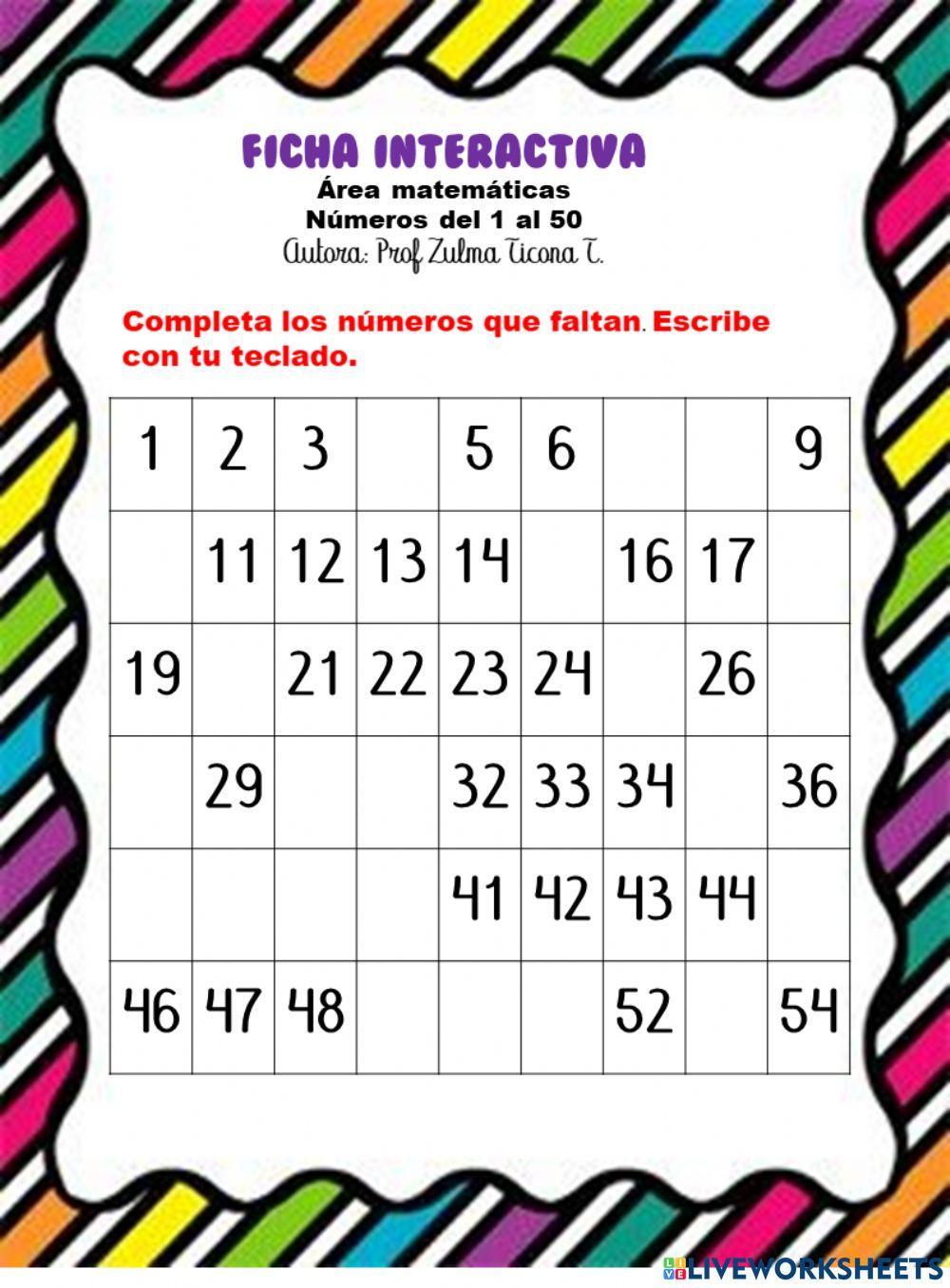 Completar números hasta 50