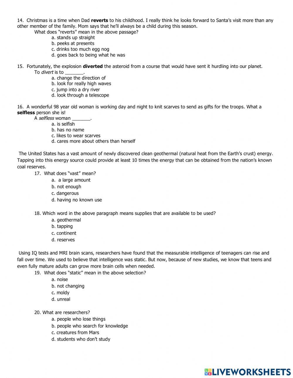 Context Clues Assessment Context Clues Assessment