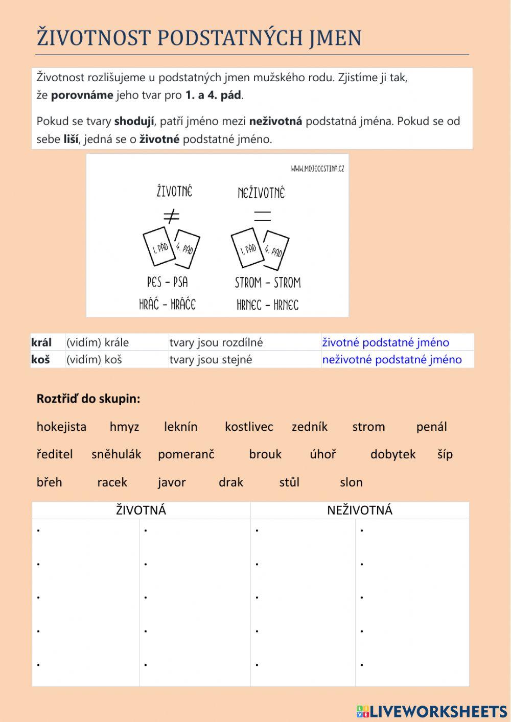 Životnost podstatných jmen