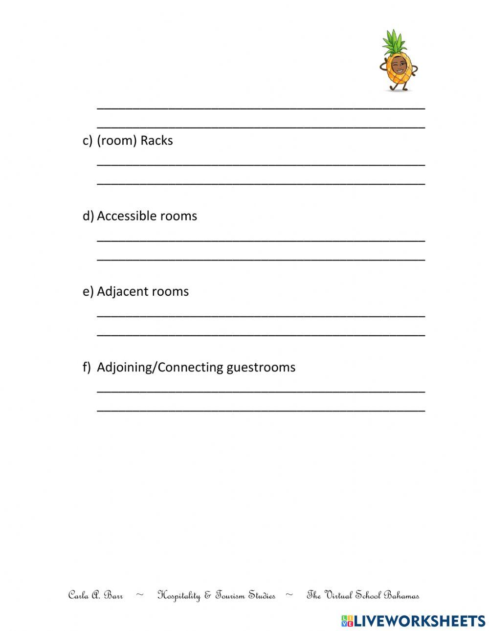 Accommodations - front office responsibilities & Terms