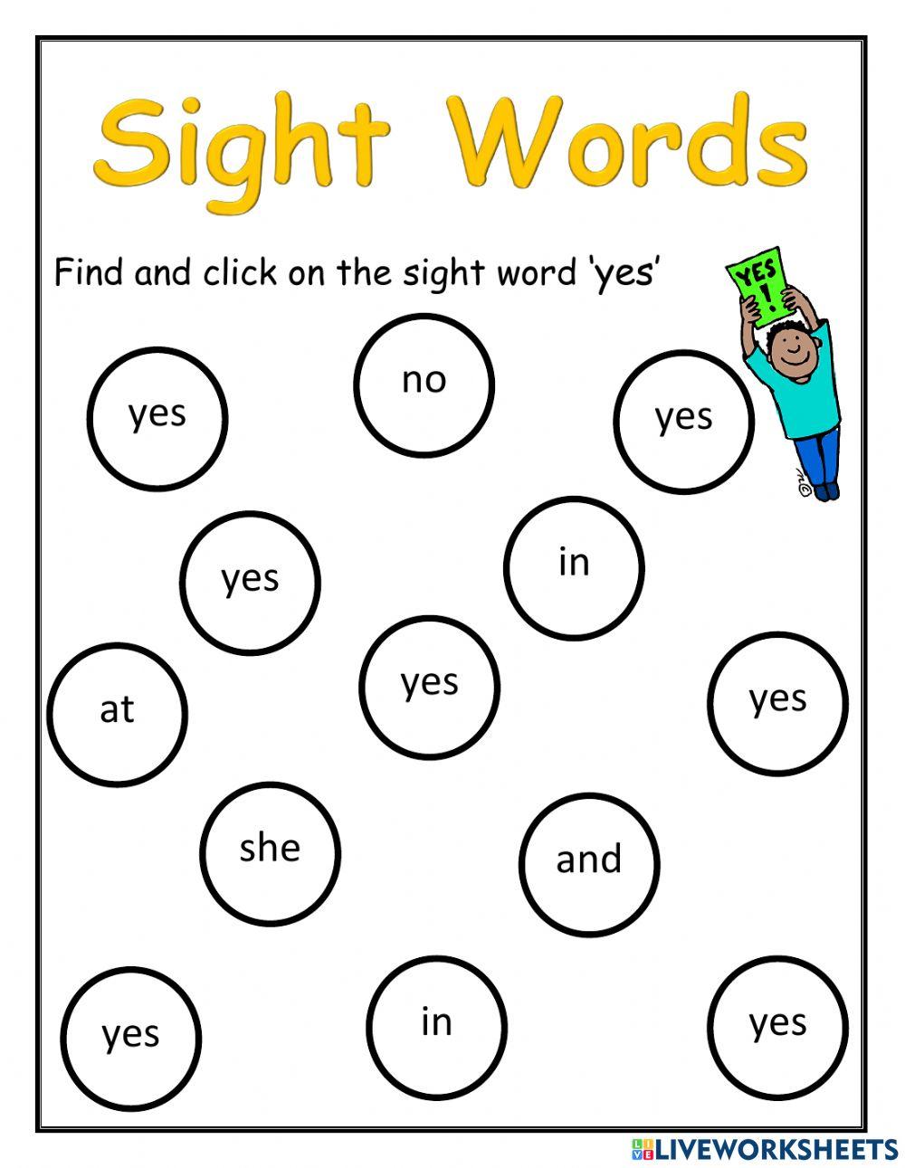Sight Word Yes worksheet | Live Worksheets