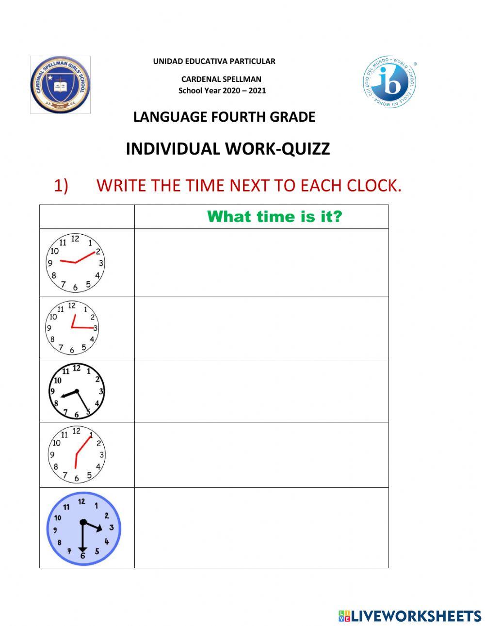 Telling the time - past