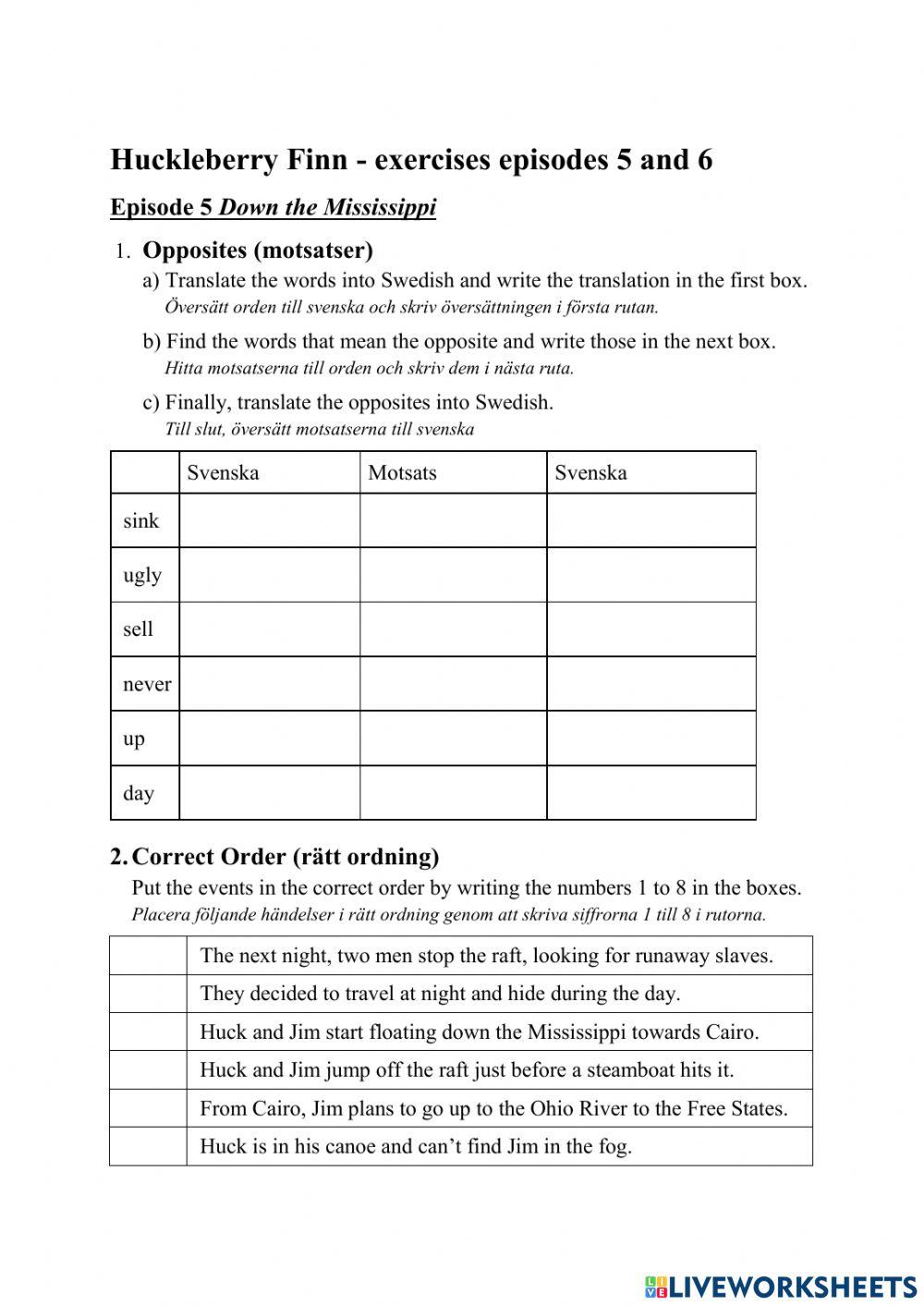 Huckleberry Finn - exercises