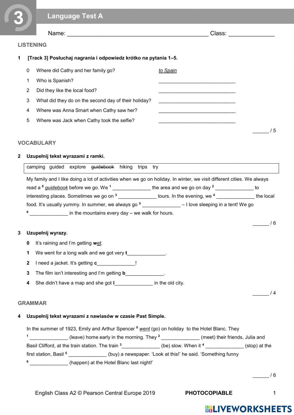 Language Test A Klasa 4 4727377 | klasa 6-unit 3-language test | KatePati