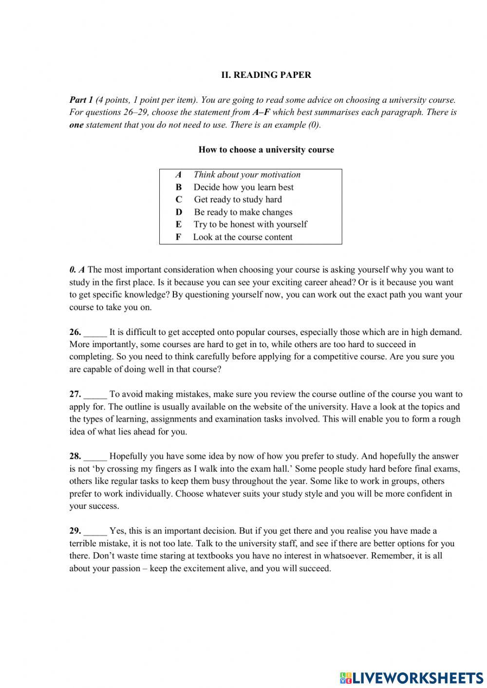 Reading comprehension