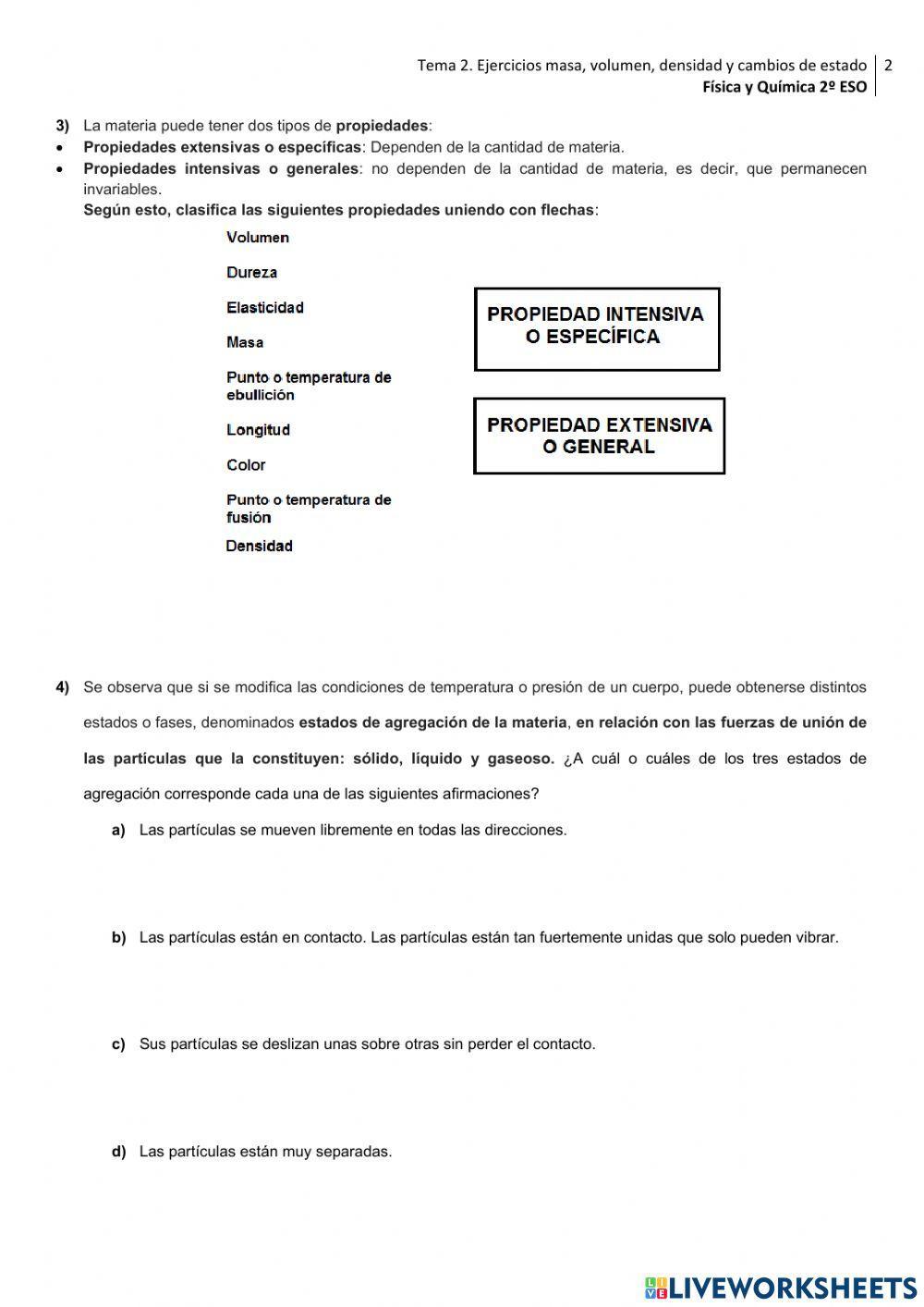 Propiedades de la materia y cambios de estado