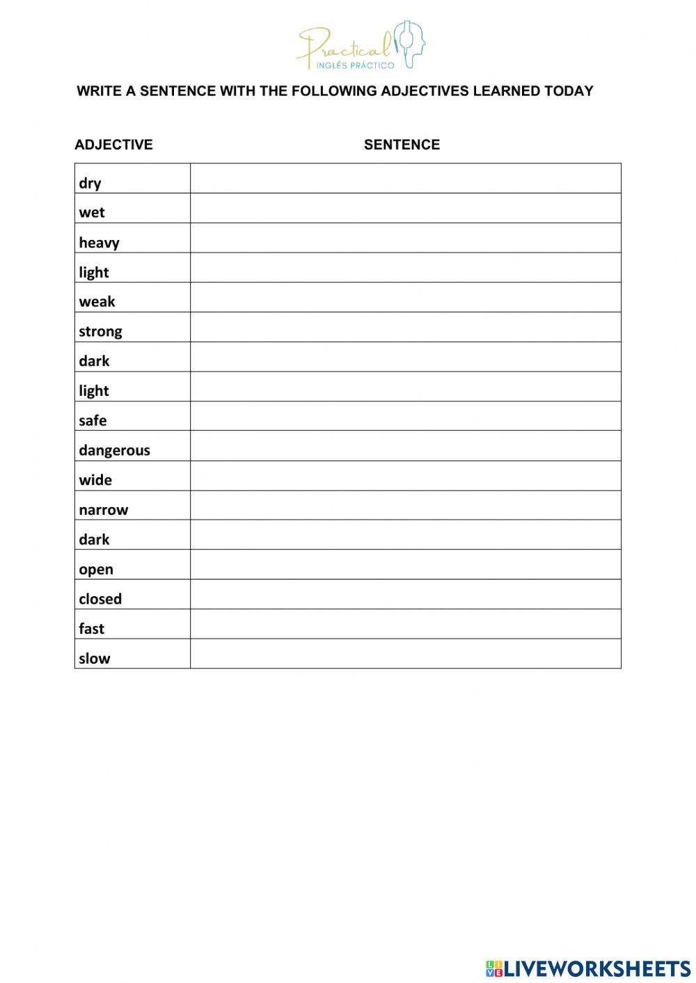 Write a sentence with the adjective - part 2