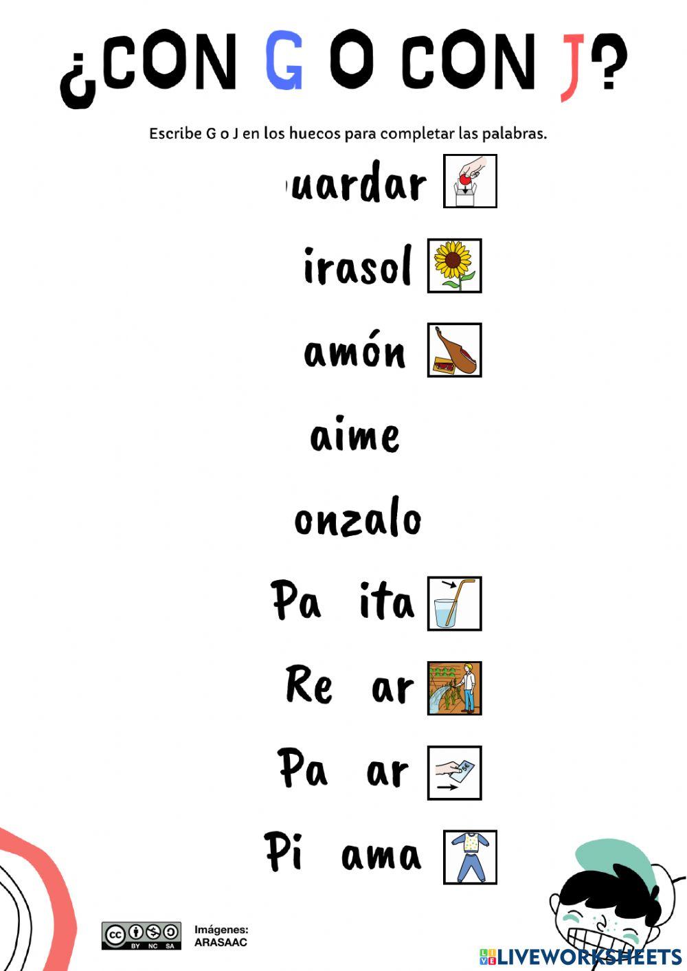 Palabras con G o con J Palabras con G o con J