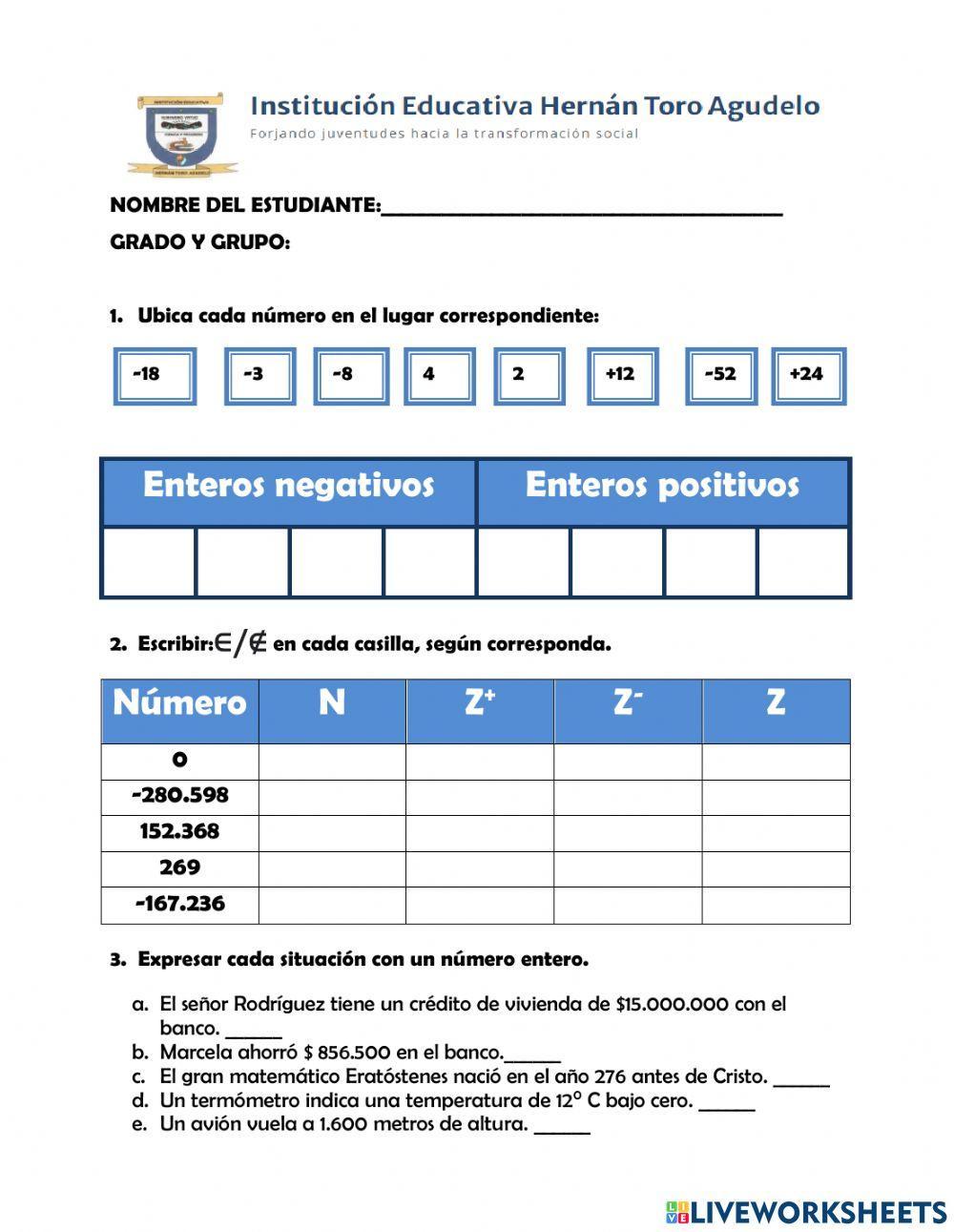 Los números enteros: representación, relación orden, opuestos y valor absoluto