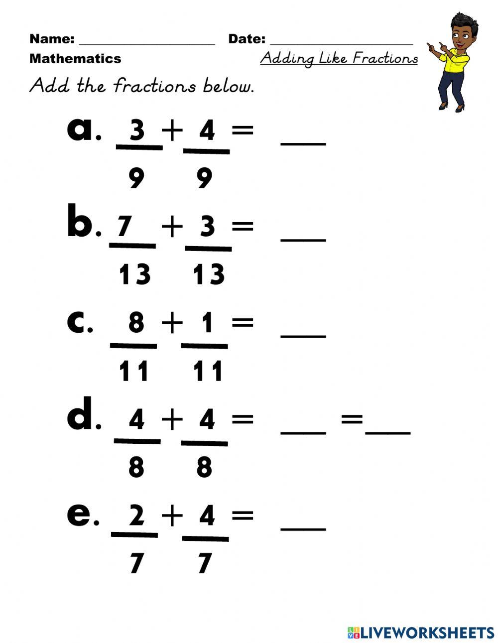 Adding Fractions with like denominators