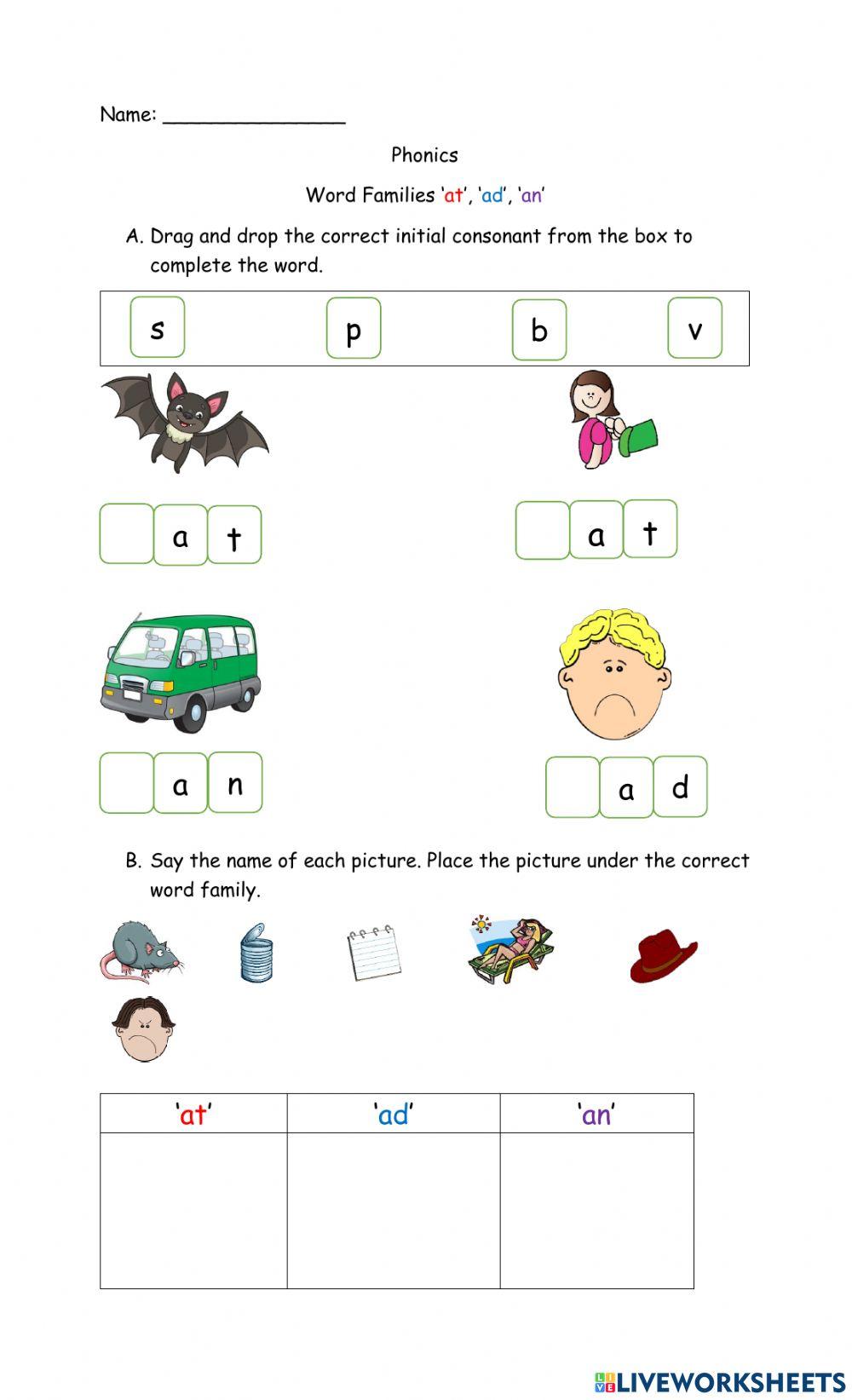 Word Families at, ad, an