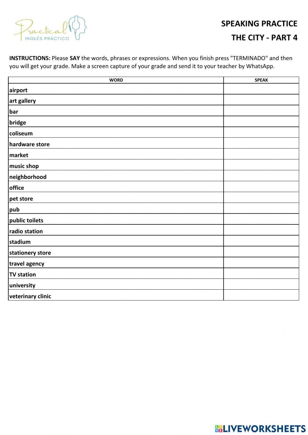 Speaking practice - the city - part 4