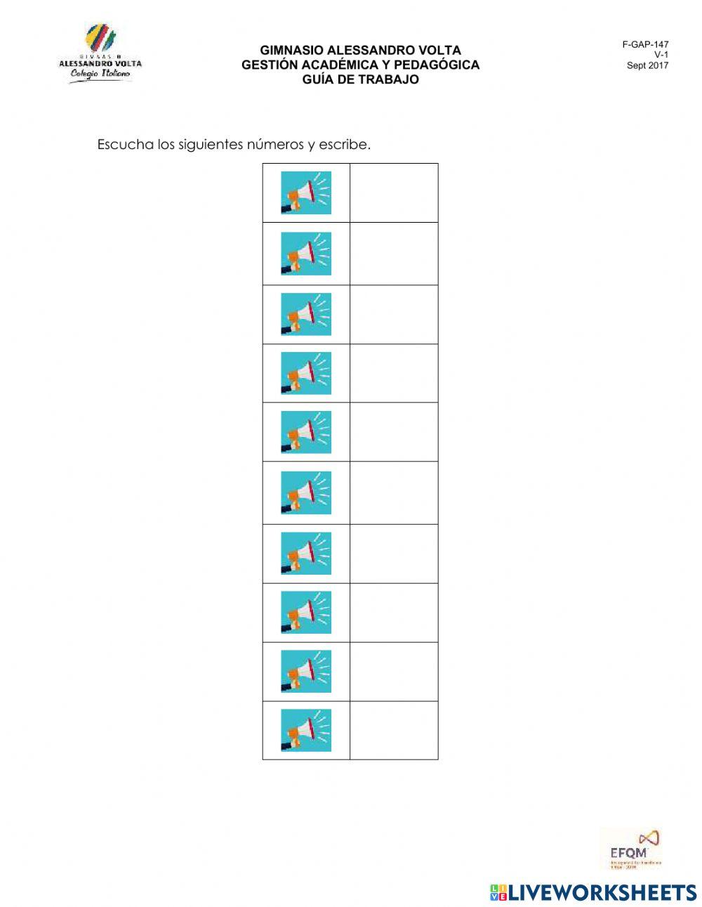 Número cantidad y dictado